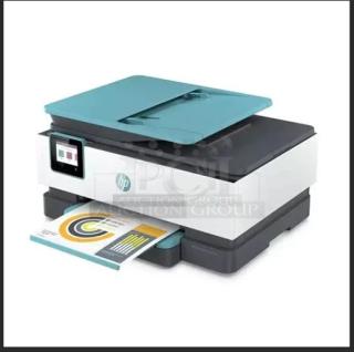 Brand new HP Officejet Pro 8028 Color All-in-One Wireless Printer with touchscreen and vibrant color printing.