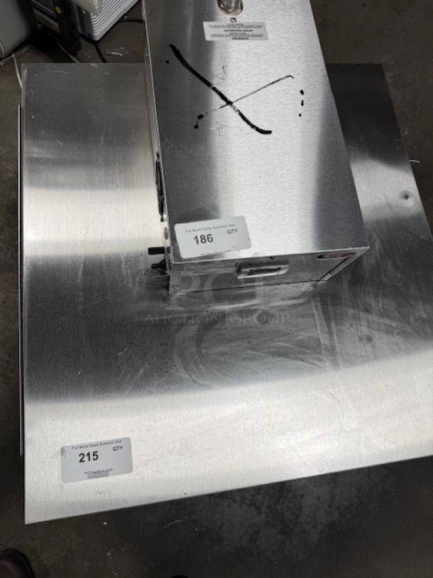 Carter-Hoffmann KFCEVOSH208 heater, stainless steel, pre-owned, 180°F capacity, visible labels 186 and 215.