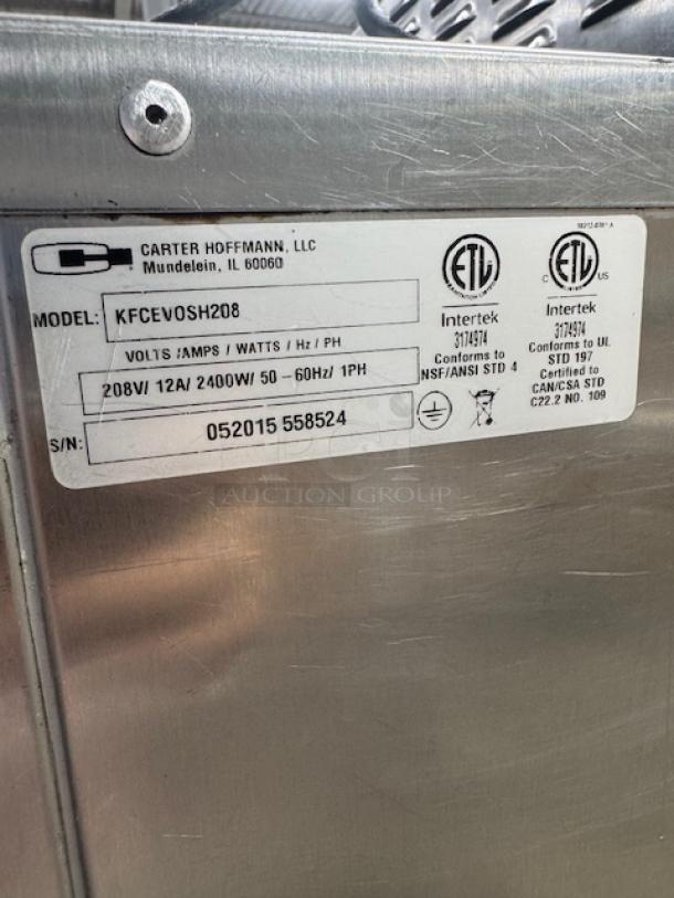 Carter-Hoffmann KFCEVOSH208 heater, stainless steel, ETL certified, 208V, 2400W, serial 052015 558524.