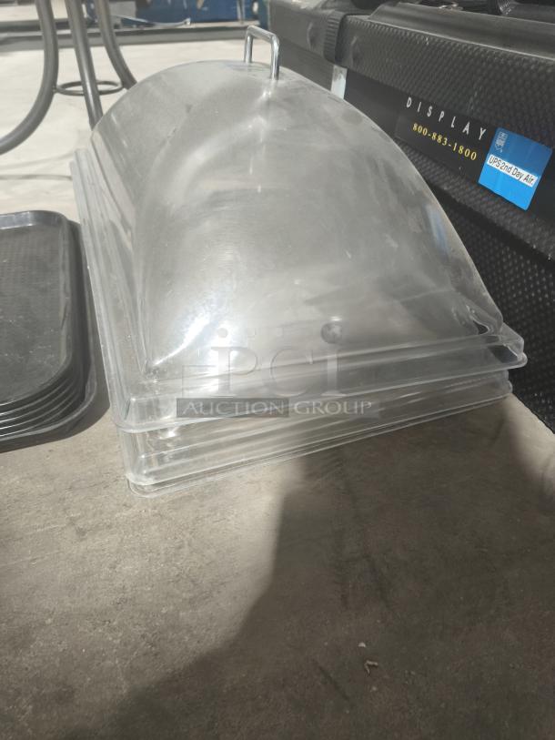 Clear Heatworks HW‑0007 acrylic buffet display dome with handle, in good condition, suitable for food presentation.