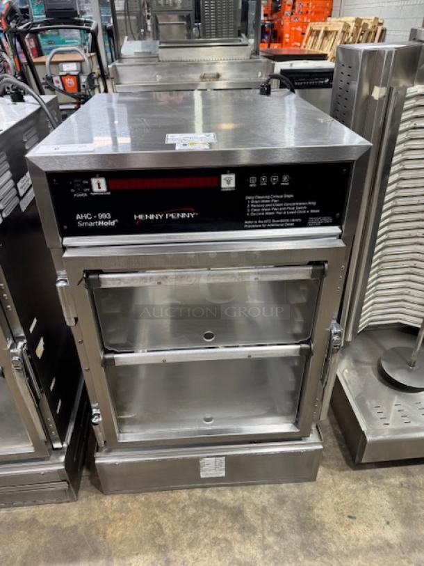 Henny Penny AHC-993 Humidified Heated Pass Thru Holding Cabinet, stainless steel, dual-door, tested working condition.