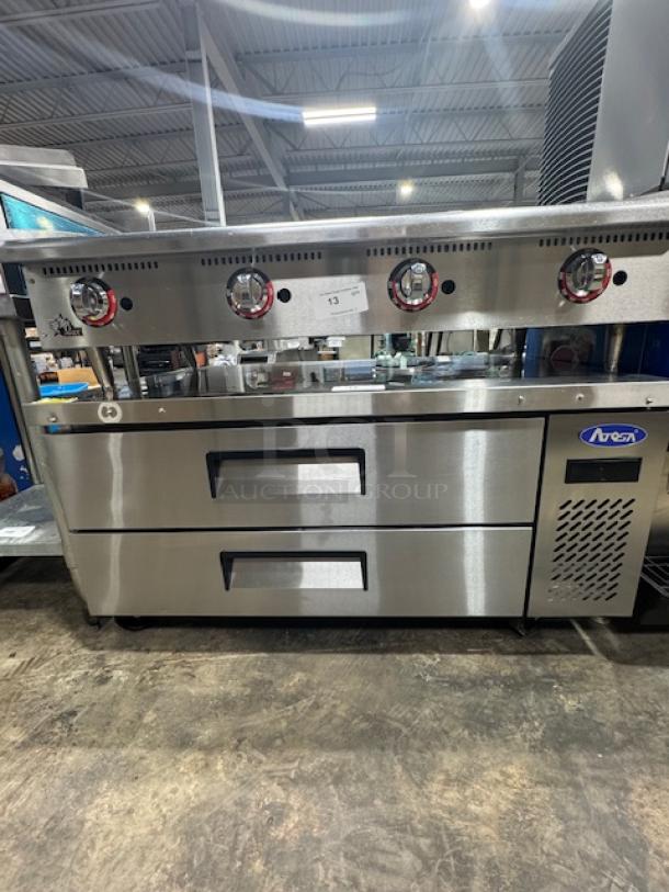 Atosa MGF8450GR 48-inch refrigerated chef base, stainless steel, almost new, 7.7 cu ft, ENERGY STAR® rated.