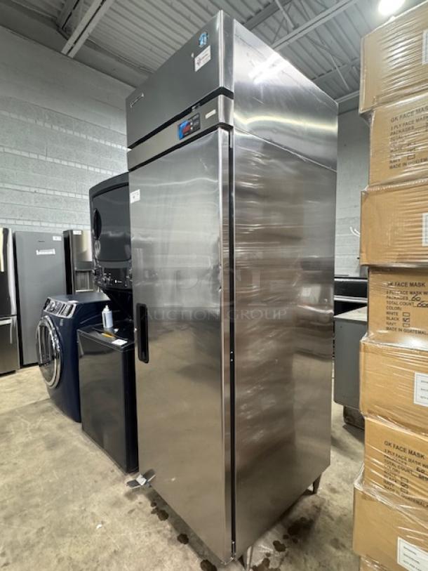 Hoshizaki FH1-SSB stainless steel upright freezer, like new condition, single-section with full stainless door, commercial-grade.