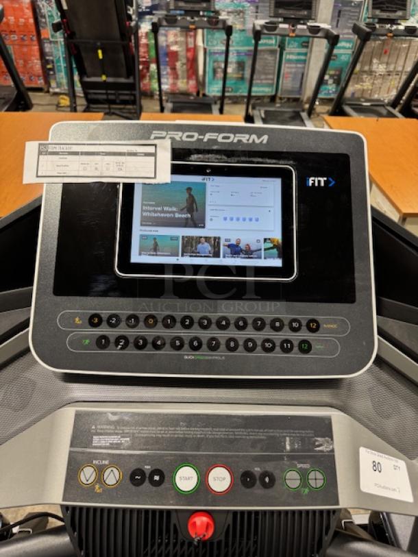 ProForm Pro 2000 Smart Treadmill, model PFTL12820, with 10” HD touchscreen. Tested, working, and in good condition. Front panel view.