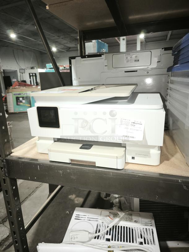 Brand new HP Envy Inspire 7955e wireless color inkjet printer on shelf, model 1W2Y8A, with label; includes 3-month ink trial.