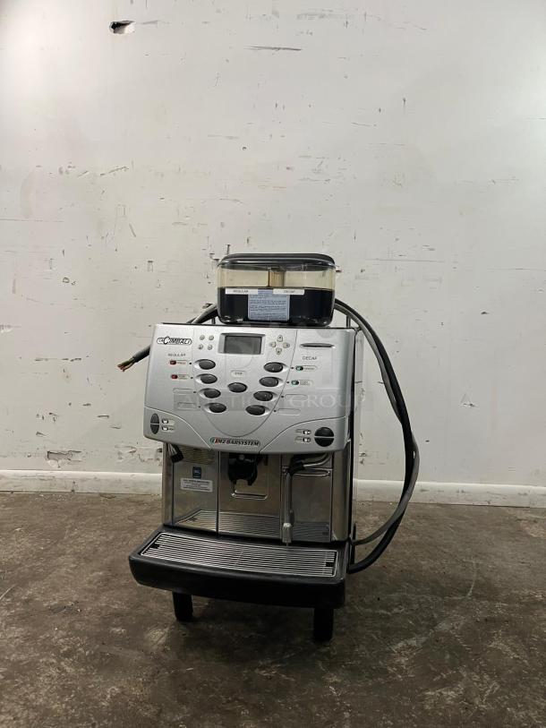 LA CIMBALI M2 BARSYSTEM commercial espresso and cappuccino machine. Fully automatic, robust design, silver finish, used condition.