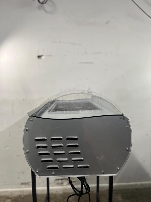 Tecfrigo Microgel 2 countertop ice cream display case, silver finish, vented side panel, good condition.