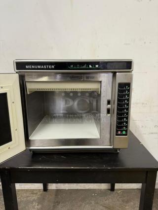 MENUMASTER RC17S2 19" commercial microwave, 1700 watts, keypad controls, stainless steel, open door, good condition.