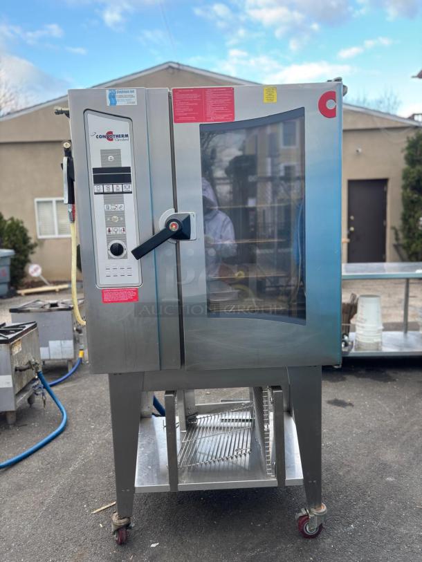 Cleveland Combi Oven-Steamer OGB-10, stainless steel, visible controls, glass door, excellent condition, mobile stand.