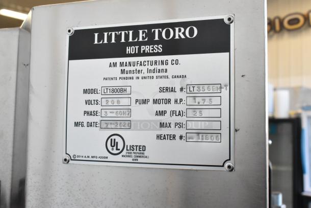 AM Manufacturing LT1800BH metal pizza press, 208V 3-phase, serial LT356BH, commercial-grade, UL listed, manufactured 7/2020.