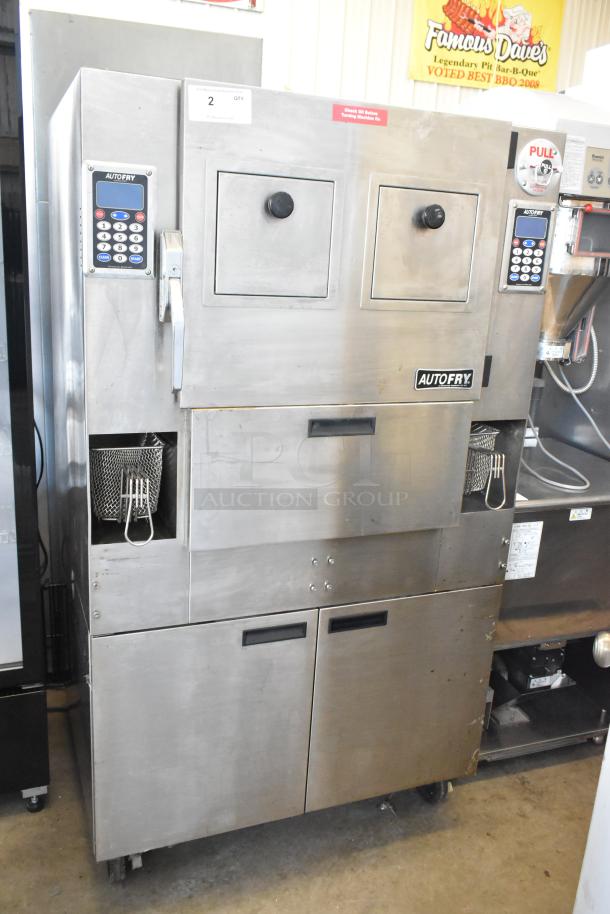 2018 Autofry MTI-40E stainless steel ventless fryer, 6-gallon, double basket, on casters, 240V, 3-phase, keypad controls.