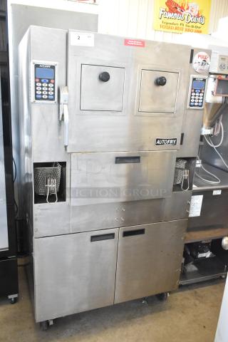 2018 Autofry MTI-40E stainless steel ventless fryer, 6-gallon, double basket, on casters, 240V, 3-phase, keypad controls.