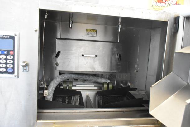2018 Autofry MTI-40E ventless fryer, stainless steel, dual baskets, commercial casters, control panel visible, used.