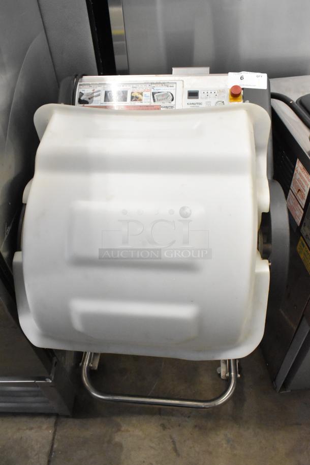 Autec ASM780A sushi machine, metal, commercial floor style, on casters. Visible labels provide operating instructions. 120V, 1 phase.