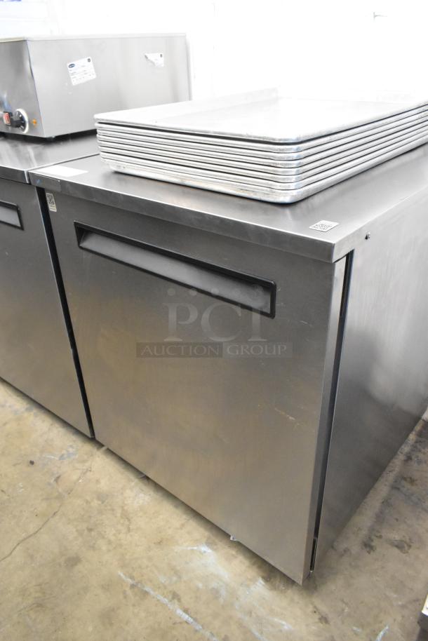 2019 Delfield 406P-STAR2 stainless steel undercounter cooler with single door, commercial casters, 115V, 1 phase.
