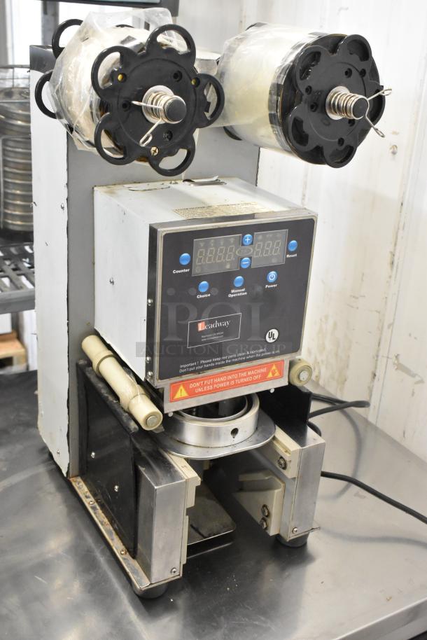 Leadway ET-99SU Metal Commercial Countertop Cup Sealing Machine, 110/120 Volts, 1 Phase, digital controls, visible labels.