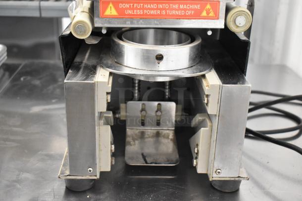 Leadway ET-99SU Metal Commercial Cup Sealing Machine, 110/120V, 1 Phase. Visible safety label, robust metal build.