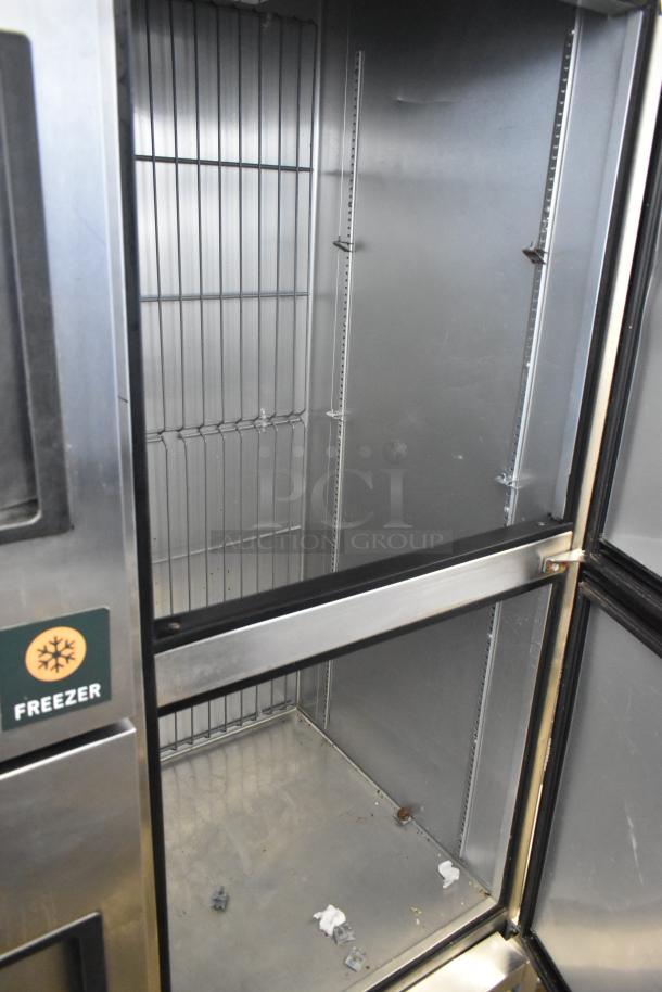 2017 True T-49F-4-HC stainless steel commercial freezer, 4 half-size doors, interior shelving, 115 volts, 1 phase, used condition.