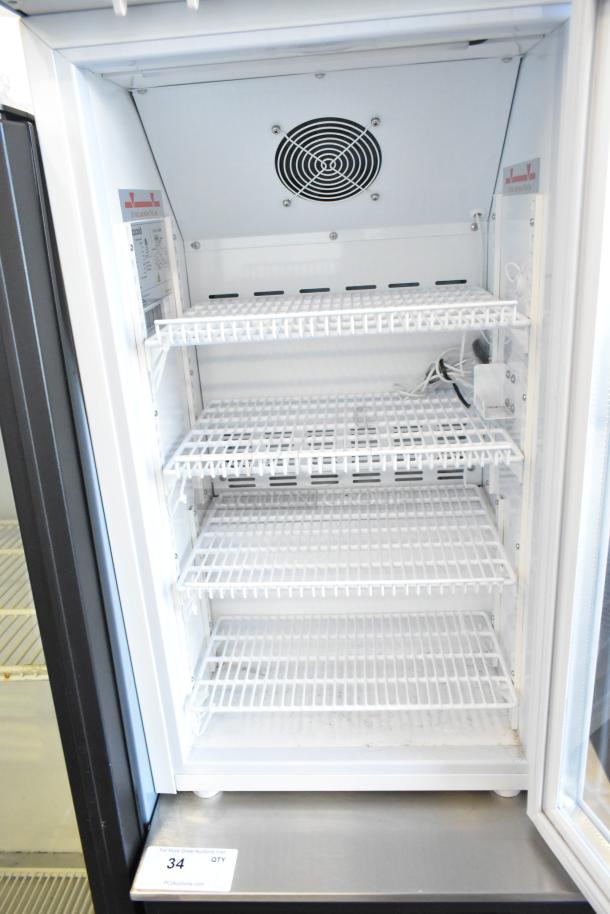 Accucold ARG3PV Mini Cooler Merchandiser, poly coated racks, 115V, excellent condition, internal fan, shelving visible.