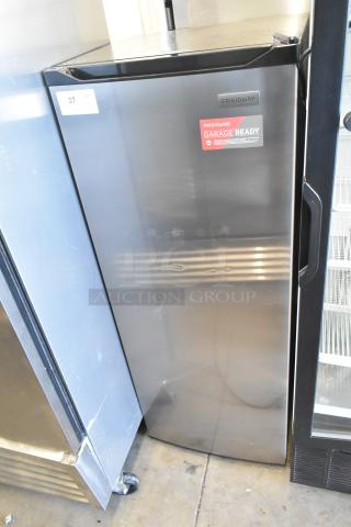 Frigidaire EFRF698-6COM stainless steel reach-in freezer, single door, labeled "Garage Ready," 115V, 1 phase.
