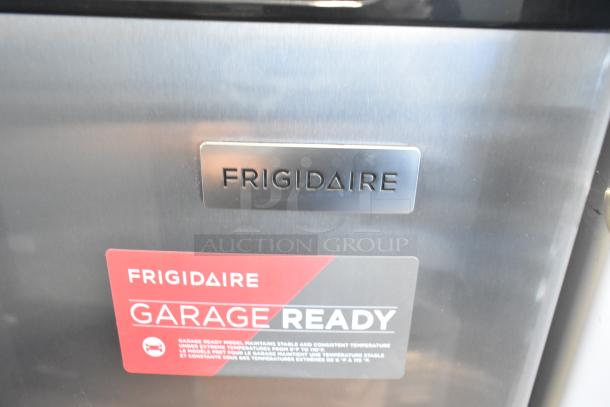 Frigidaire EFRF698-6COM Stainless Steel Reach In Freezer, 115V, single door, garage ready label visible.