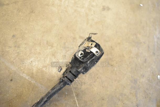 Damaged power plug of 2019 Habco SE18 single door cooler; visible wear may require repair. 115 Volts, 1 Phase.