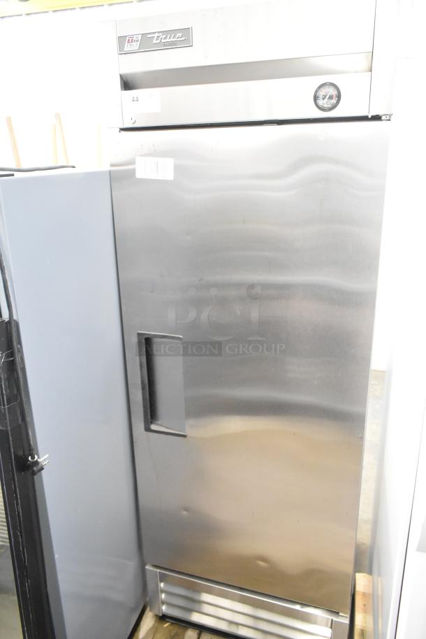 2016 True T-19F stainless steel commercial freezer, single door, 115V, 1 phase. Good condition with manufacturer's label visible.