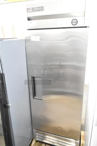 2016 True T-19F stainless steel commercial freezer, single door, 115V, 1 phase. Good condition with manufacturer's label visible.