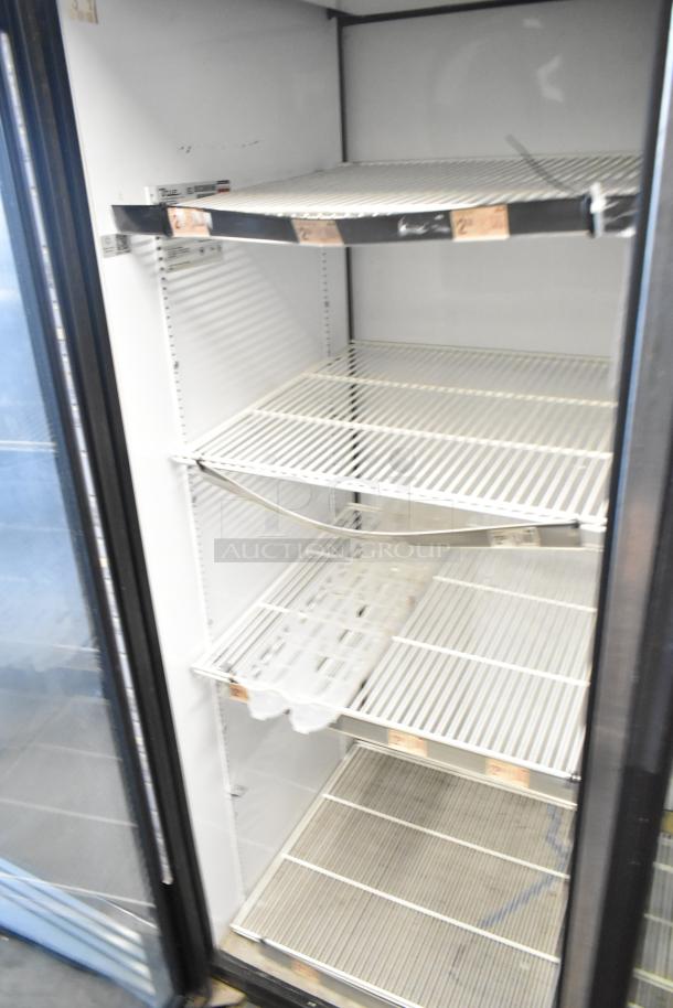 True GDM-52TM-RL-LD commercial 2-door cooler, reach-in model, metal frame, poly-coated racks, 115V, 1 phase, visible labels.