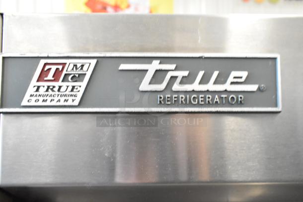 2017 True T-35 Stainless Steel Commercial Cooler, 2 doors, poly-coated racks, 115V, 1 phase. True logo visible.