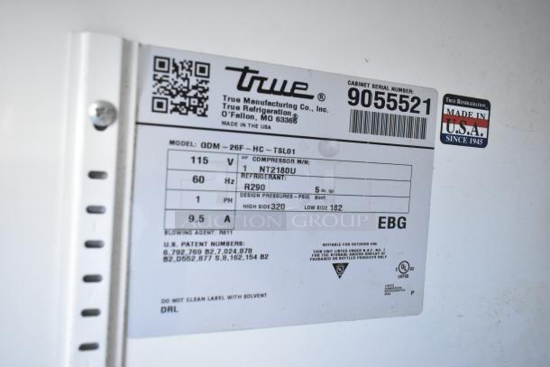 Label of 2017 True GDM-26F-HC Freezer with model details, 115V, 1 Phase, R290 refrigerant. Made in the USA.