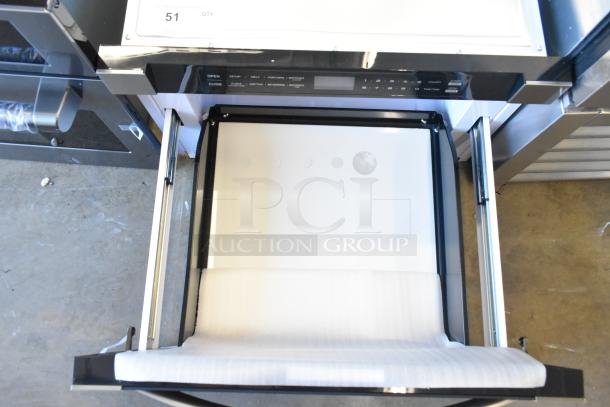 2025 KoolMore KM-MD-1SS stainless steel microwave drawer, wall-mounted, 1.2 cu. ft., new condition, control panel visible.