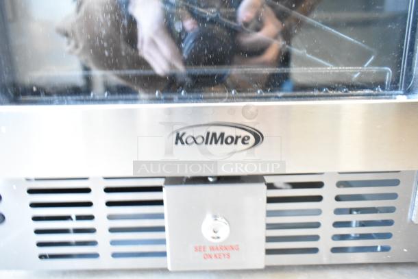 KoolMore KM-BIR3C-GD stainless steel beverage cooler, glass door, new condition. Features lock warning label. 115V, 1 phase.