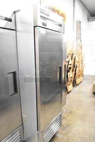 2023 True T-23F-HC single door stainless steel freezer with poly-coated racks, on commercial casters. 115V, 1 phase.