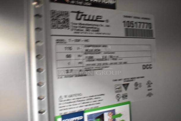 True T-23F-HC commercial freezer label showing model, power specs, and certifications.