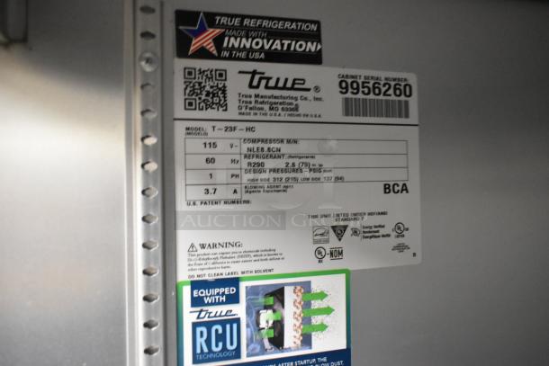 2020 True T-23F-HC stainless steel freezer label, 115V, R290 refrigerant, commercial specs, True RCU tech.