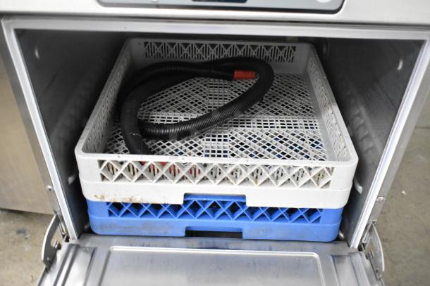 2023 Hobart LXER stainless steel commercial undercounter dishwasher, open with racks inside, 120/208-240V, 1 phase.