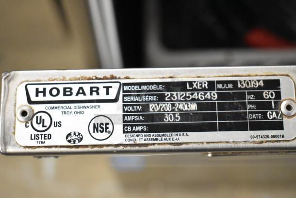 2023 Hobart LXER Stainless Steel Commercial Dishwasher, undercounter model. UL and NSF listed. Serial: 231254649. 120/208-240V, 1 phase.