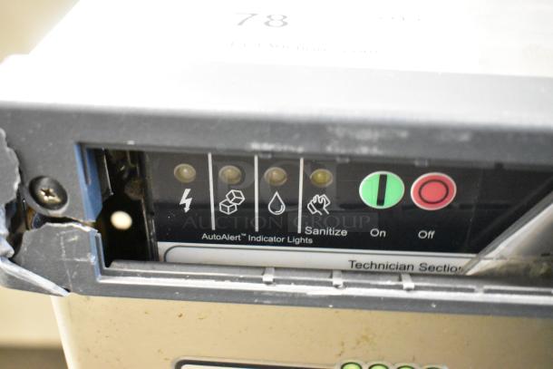 Scotsman C0830SA-32B Ice Machine control panel with AutoAlert indicators. Shows power, cube, water, and sanitize symbols.