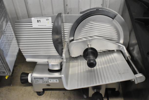 2023 Bizerba GSE 12 commercial meat slicer, 110V, 1 phase, excellent condition, stainless steel, includes adjustable thickness settings.