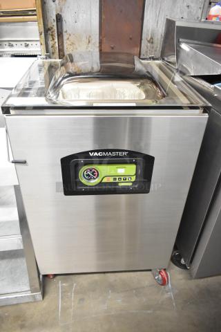 Brand new VacMaster VP540 stainless steel vacuum packaging machine, commercial floor style, two 20" seal bars, on casters.