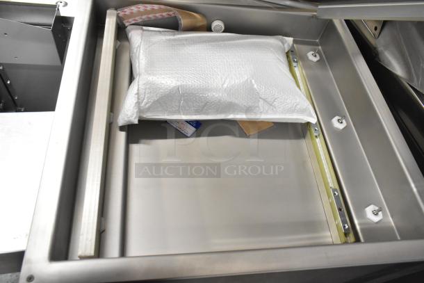 VacMaster VP540 chamber vacuum packaging machine, stainless steel, 2025 model, two 20" seal bars, commercial casters.