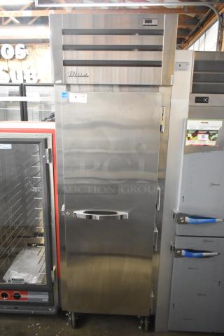 BRAND NEW SCRATCH AND DENT! 2017 True STR1R-1S-HC Stainless Steel Commercial Single Door Reach In Cooler w/ Poly Coated Racks on Commercial Casters. 115 Volts, 1 Phase. - Item #1224326