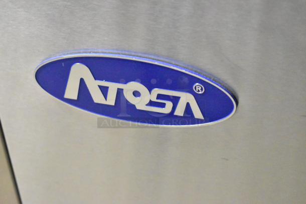 Atosa logo on stainless steel surface of MBC50GR back bar bottle cooler.