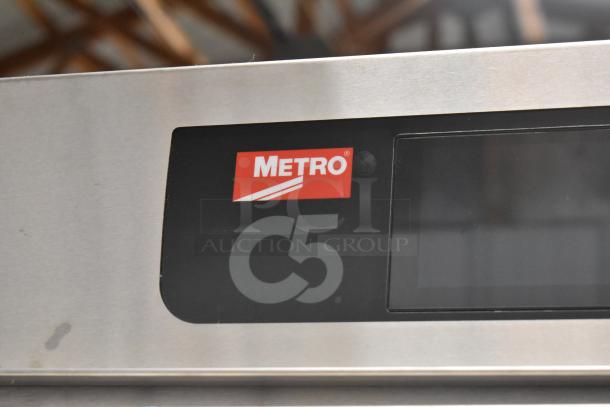"Metro C5 logo on stainless steel proofing cabinet, model C599-SDC-U, brand new, scratch and dent condition, 2022."