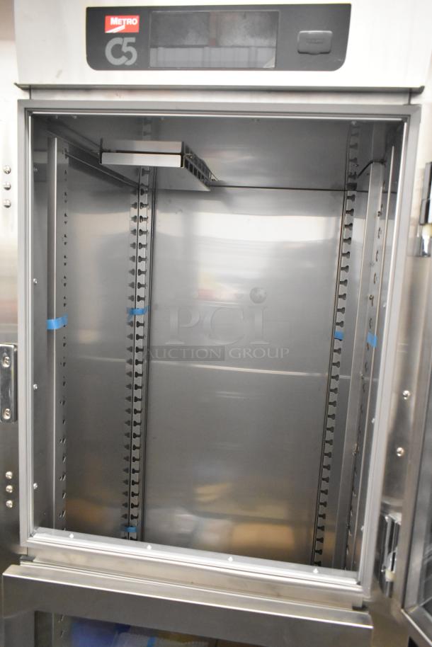 Brand new 2022 Metro C599-SDC-U stainless steel holding/proofing cabinet, clear Dutch doors, commercial casters.