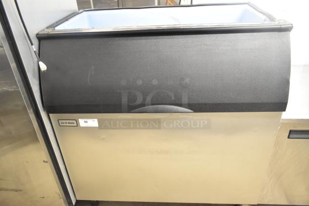 2019 Ice-O-Matic B110PS stainless steel commercial ice bin, excellent condition, with visible branding and model label.