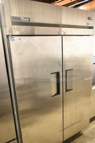 2018 True TG2R-2S-HC stainless steel 2-door reach-in cooler, poly-coated racks, 115V, 1-phase, excellent condition.