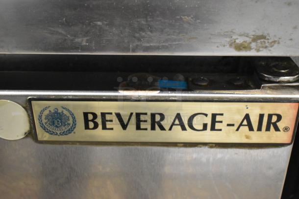 Beverage Air WTF36AHC stainless steel commercial 2-door work top freezer on casters; visible brand plaque; 115V, 1 Phase.
