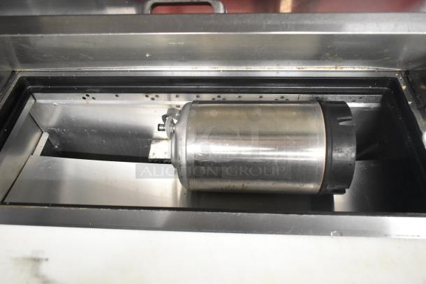 2017 True TSSU-60-10-HC stainless steel prep table interior, showing bain marie with two-tier over shelf, 115V, 1 phase.